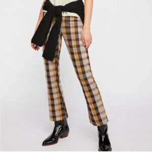FREE PEOPLE CLEAN CROP FLARE PANTS PLAID SIZE 6